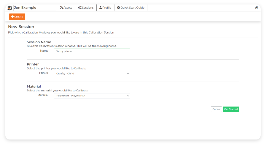 Create a calibration session